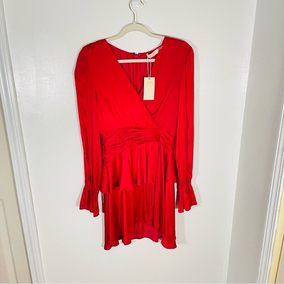 NWT Ramy Brook Roman Satin Mini Dress True Red Cocktail Wedding Party Lustrous - Picture 2 of 9